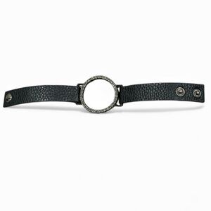 Black Leather Glitzy Silver Circle Bracelet Size OS Adjustable